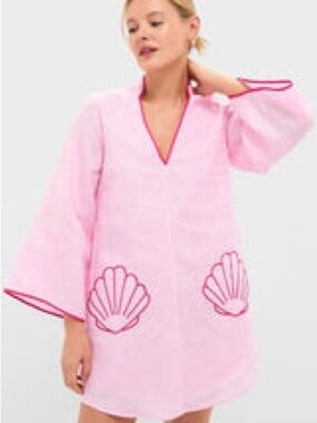 Tuckernuck Pink Shell Embroidered Tunic Dress